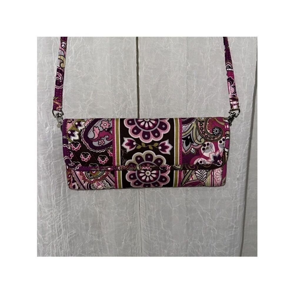 Vera Bradley Plum Pink Green Envelope Clutch Wallet Crossbody